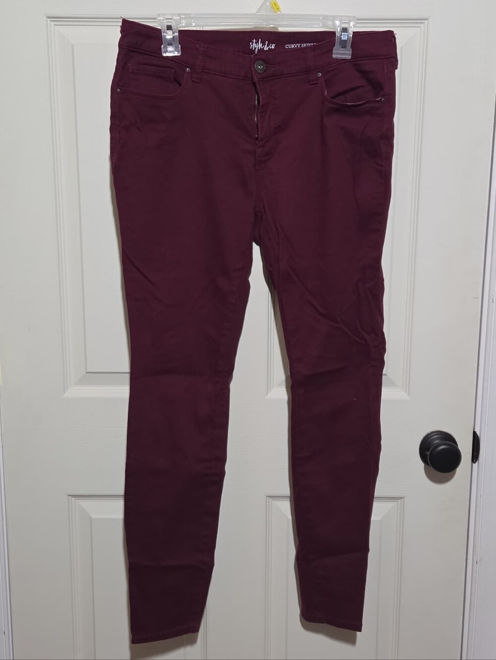 Style & Co burgundy curvy skinny jeans